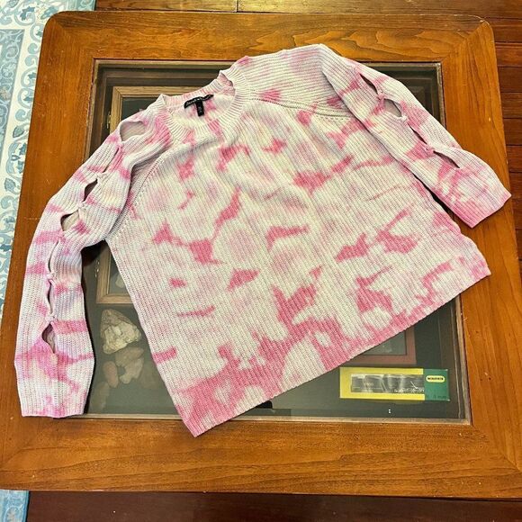 Derek Heart XL Pink White Tie Dyed Sweater Slits Up Both Arms - Picture 1 of 12